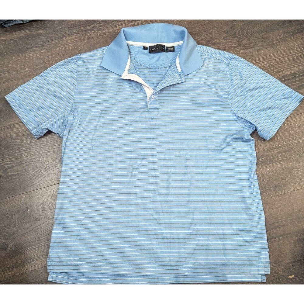 Bobby Jones Polo Shirt Mens Large Blue Striped Short Sleeve (356)
